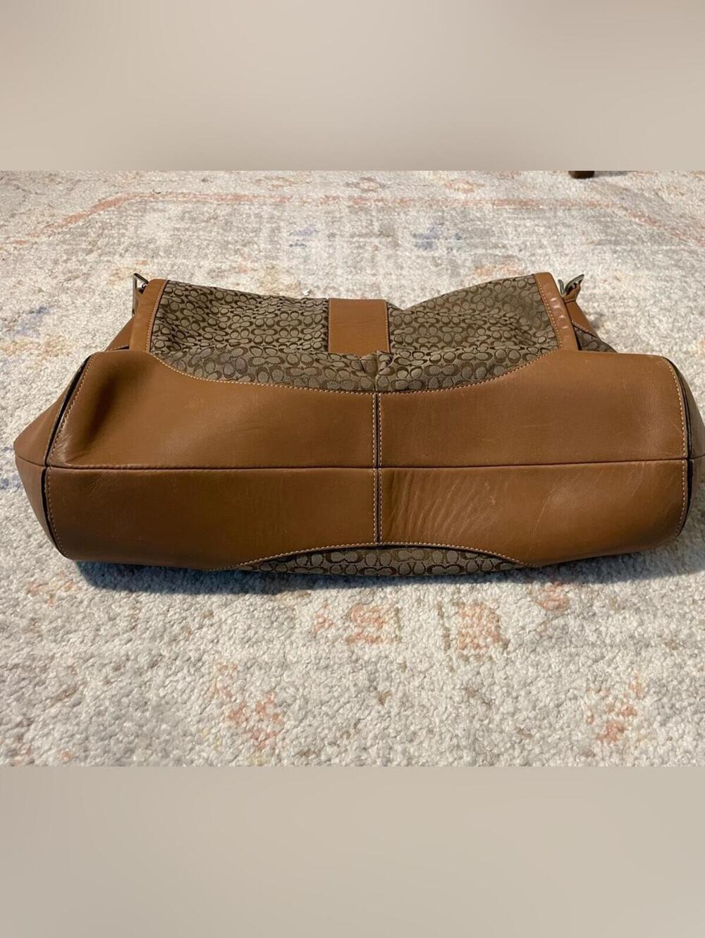 Coach Brown Signature Canvas Shoulder Bag with Tan Leather Trim - Picture 7 of 8